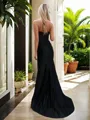 Sheath/Column Splendid Halter Sweep Train Silk Like Satin Corset Evening Dress With Slit