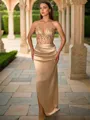 Sheath/Column Breathtaking Sweetheart Floor-Length Silk like Satin Corset Evening Dress With Slit