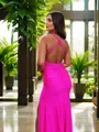 Luxurious Sheath/Column V-neck Floor-Length Jersey Evening Dress With Slit