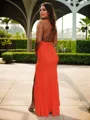 Luxurious Sheath/Column V-neck Floor-Length Jersey Evening Dress With Slit