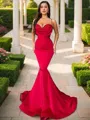 Trumpet/Mermaid Show-stopping Spaghetti Straps Sweep Train Charmeuse Evening Dress