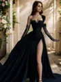 Splendiferous A-line One-Shoulder Court Train Satin Chiffon Corset Evening Dress With Slit