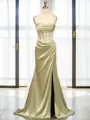 Sheath/Column Extravagant Spaghetti Straps Sweep Train Silk like Satin Corset Evening Dress With Slit