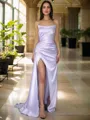 Fashion-forward Sheath/Column Straight Sweep Train Satin Evening Dress With Slit