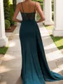 Sheath/Column Splendid Spaghetti Straps Sweep Train Silk Like Satin Corset Evening Dress With Slit