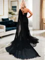 Sheath/Column Enchanting One-Shoulder Court Train Tulle Corset Evening Dress With Appliques Lace