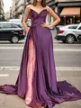 Elegant A-line Sweetheart Court Train Silk Like Satin Evening Dress With Slit