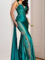 Fashion Sheath V-Neck Pleated Sweep Train Silk Like Satin Evening Dress