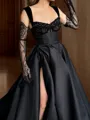 Enchanting A-line Straps Appliques Lace Court Train Satin Corset Evening Dress