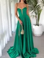 Trendy A-line Spaghetti Straps Sweep Train Silk Like Satin Corset Evening Dress