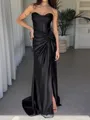 Charming Sheath Sweetheart Pleated Sweep Train Silk like Satin Corset Evening Dress