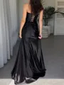 Charming Sheath Sweetheart Pleated Sweep Train Silk like Satin Corset Evening Dress