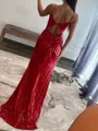 Elegant Sheath Spaghetti Straps Sequin Sweep Train Sequins Evening Dress