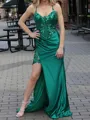 Breathtaking Sheath Spaghetti Straps Pleated Sweep Train Corset Evening Dress