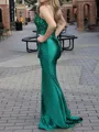 Breathtaking Sheath Spaghetti Straps Pleated Sweep Train Corset Evening Dress