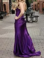 Breathtaking Sheath Spaghetti Straps Pleated Sweep Train Corset Evening Dress