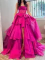 Captivating A-line Straight Cascading Ruffles Sweep Train Organza Corset Evening Dress