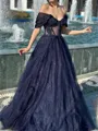 Magnificent A-line Off-the-Shoulder Ruffles Floor-Length Corset Evening Dress