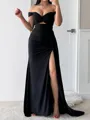 Unique Sheath Off-the-Shoulder Pleated Sweep Train Evening Dress