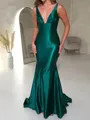 Stunning Sheath V-Neck Pleated Sweep Train Evening Dress