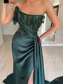 Glam Sheath Straight Pleated Sweep Train Silk Like Satin Corset Evening Dress