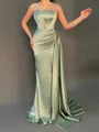 Unique Sheath Straps Pleated Floor-Length Silk Like Satin Evening Dress