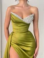 Pretty Sheath V-Neck Beading Sweep Train Silk Like Satin Evening Dress