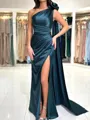 Graceful Sheath One-Shoulder Pleated Floor-Length Silk Like Satin Evening Dress