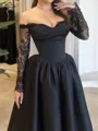 Striking A-line Sweetheart Long Sleeves Ruffles Ankle-Length Satin Corset Evening Dress