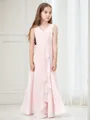 A-line Charming V-Neck Sleeveless Floor-Length Chiffon Junior/Girls Bridesmaid Dress