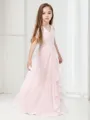 A-line Charming V-Neck Sleeveless Floor-Length Chiffon Junior/Girls Bridesmaid Dress