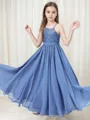 A-line Halter Sleeveless Sweet Floor-Length Chiffon Junior/Girls Bridesmaid Dress