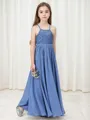 A-line Halter Sleeveless Sweet Floor-Length Chiffon Junior/Girls Bridesmaid Dress