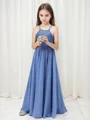 A-line Halter Sleeveless Sweet Floor-Length Chiffon Junior/Girls Bridesmaid Dress