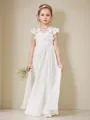 A-line Scoop Short Sleeves Floor-Length Chiffon Lovely Junior/Girls Bridesmaid Dress