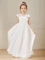 A-line Scoop Short Sleeves Floor-Length Chiffon Lovely Junior/Girls Bridesmaid Dress
