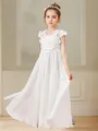 A-line Scoop Short Sleeves Floor-Length Chiffon Lovely Junior/Girls Bridesmaid Dress