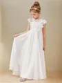 A-line Scoop Short Sleeves Floor-Length Chiffon Lovely Junior/Girls Bridesmaid Dress