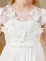 A-line Scoop Short Sleeves Floor-Length Chiffon Lovely Junior/Girls Bridesmaid Dress