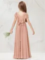 A-line Enchanting Scoop Short Sleeves Floor-Length Chiffon Junior/Girls Bridesmaid Dress