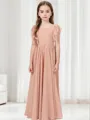 A-line Enchanting Scoop Short Sleeves Floor-Length Chiffon Junior/Girls Bridesmaid Dress