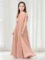 A-line Enchanting Scoop Short Sleeves Floor-Length Chiffon Junior/Girls Bridesmaid Dress