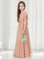 A-line Enchanting Scoop Short Sleeves Floor-Length Chiffon Junior/Girls Bridesmaid Dress