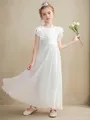 A-line Scoop Graceful Short Sleeves Ankle-Length Chiffon Junior/Girls Bridesmaid Dress