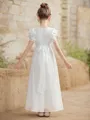 A-line Scoop Graceful Short Sleeves Ankle-Length Chiffon Junior/Girls Bridesmaid Dress