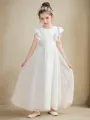 A-line Scoop Graceful Short Sleeves Ankle-Length Chiffon Junior/Girls Bridesmaid Dress