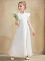 A-line Scoop Graceful Short Sleeves Ankle-Length Chiffon Junior/Girls Bridesmaid Dress