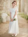 A-line Scoop Graceful Short Sleeves Ankle-Length Chiffon Junior/Girls Bridesmaid Dress