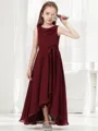 A-line Scoop Sleeveless Fairy-tale Asymmetrical Chiffon Junior/Girls Bridesmaid Dress