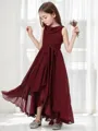 A-line Scoop Sleeveless Fairy-tale Asymmetrical Chiffon Junior/Girls Bridesmaid Dress